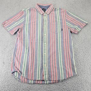 Vans Shirt Mens Large Blue‎ Retro Striped Multicolor Button Down Short Sleeve